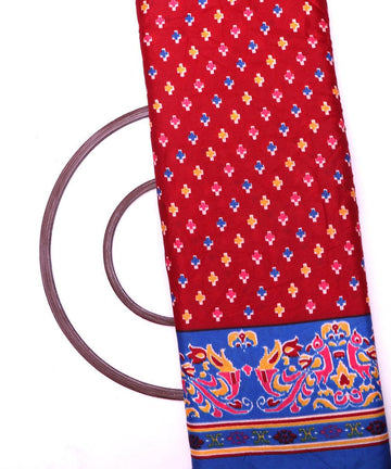 maroon blue mustard patola print silk fabric